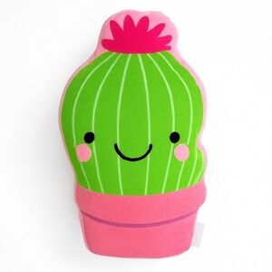 Cute Cactus Plush Pillow Smiling Green Succulent with Pink Pot Pink Flower NWT
